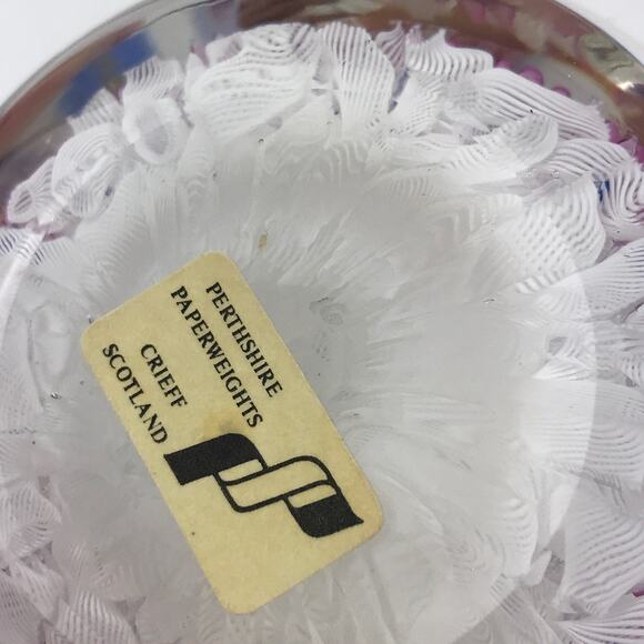 Perthshire 1996B Blue Flower on Lace Floral Pink Daisy Canes Faceted Paperweight - Picture 7 of 13